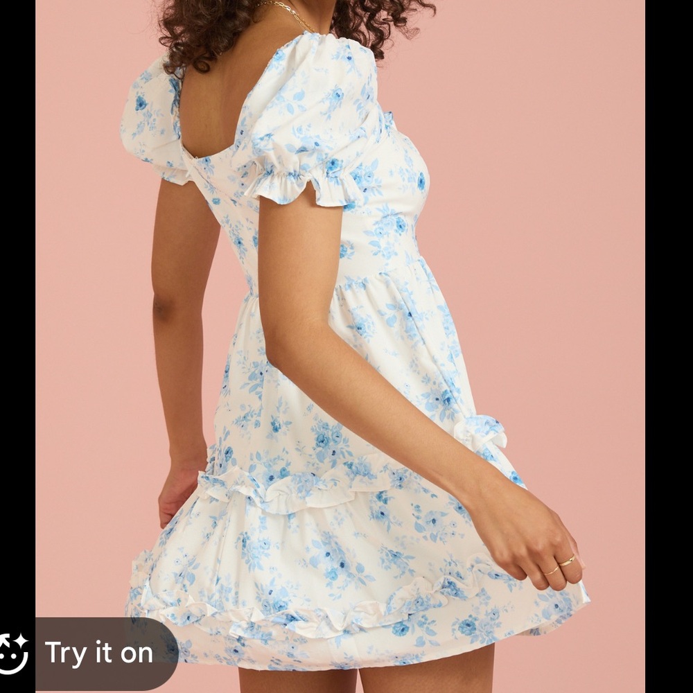 Altar’D state White Mini Dress with Blue Floral Print